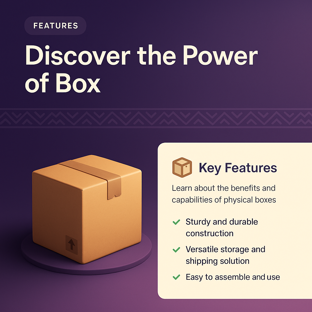 3D Box Icon with Feature Highlights for Landing Page