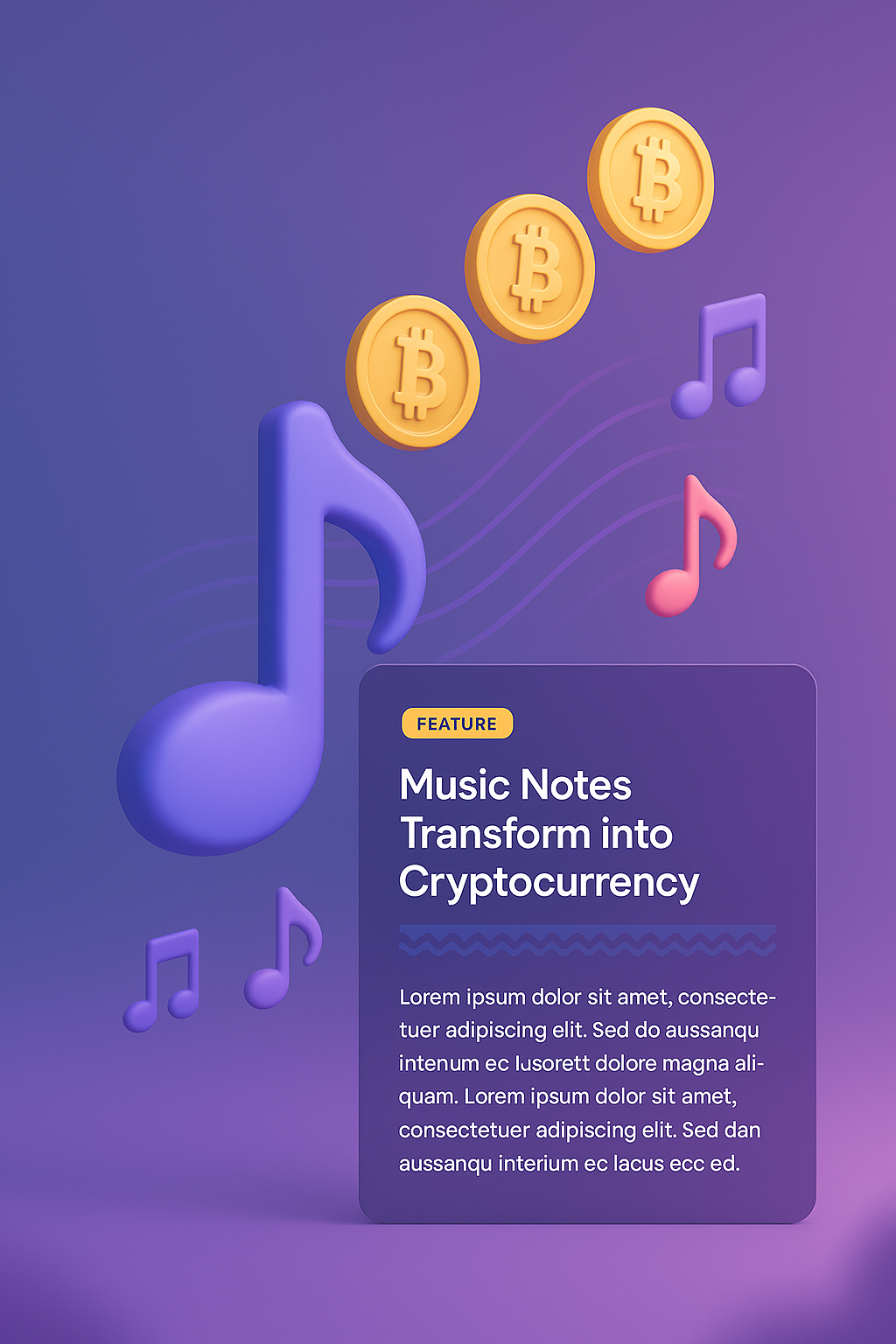 Transforming Music Notes into Cryptocurrency: A 3D Illustration
