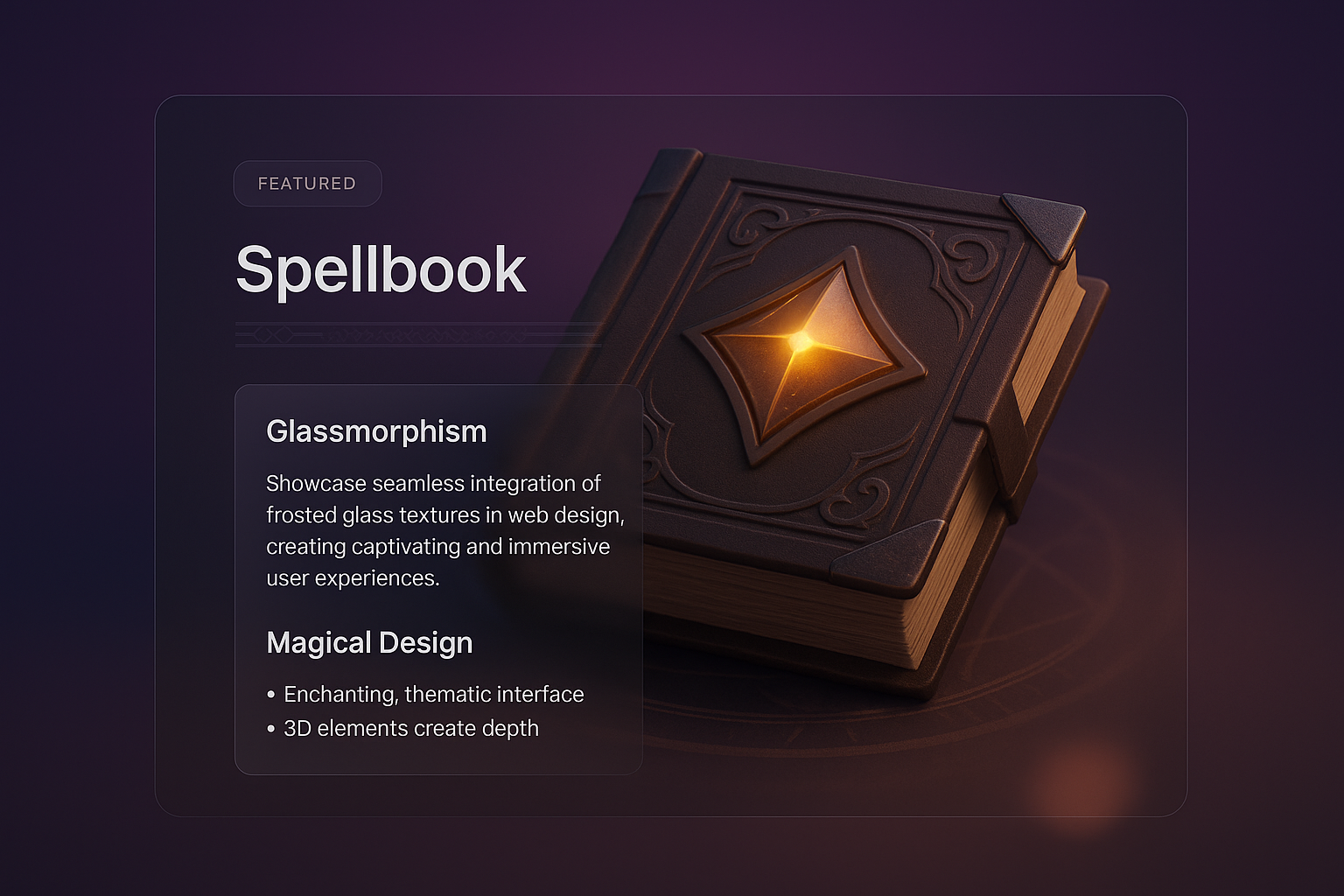 3D Illustration of a Spellbook with Glassmorphism Design