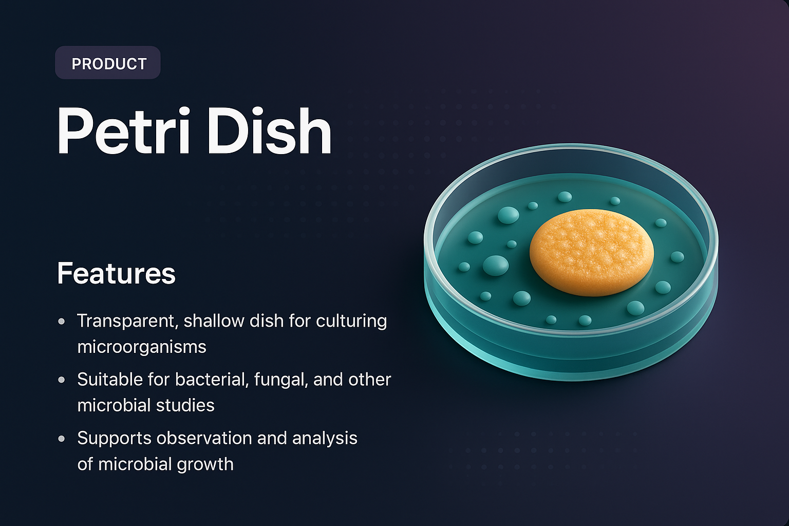 3D Illustration of a Petri Dish with Features Overview