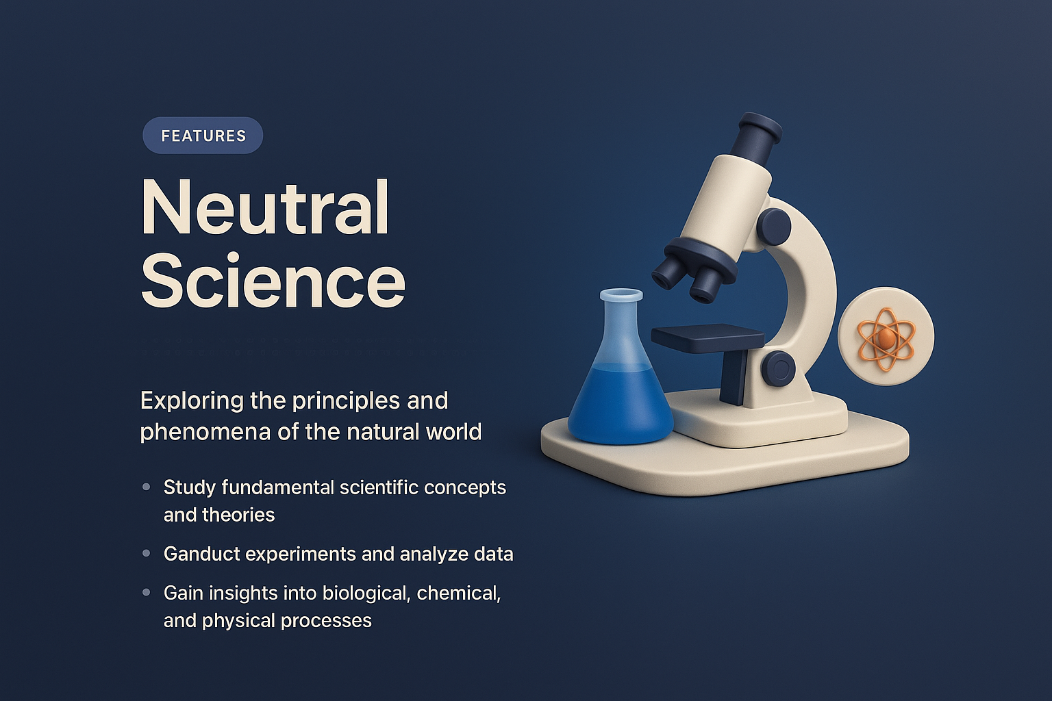 3D Illustration of Neutral Science Concepts and Features