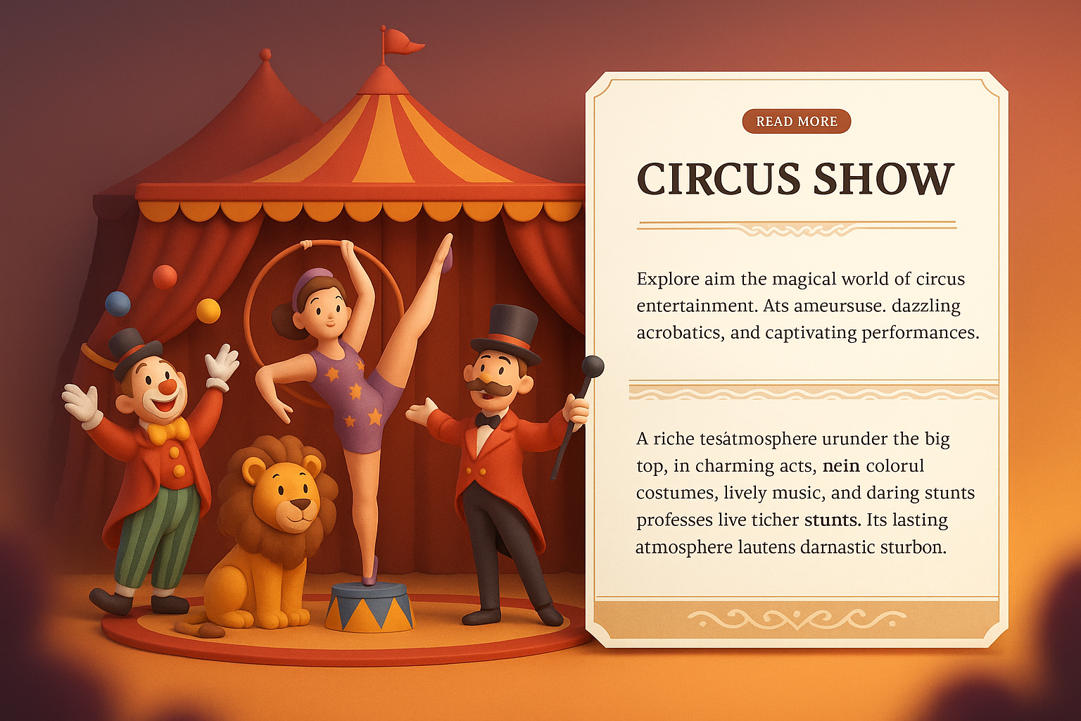 Vibrant Circus Show Design with 3D Elements