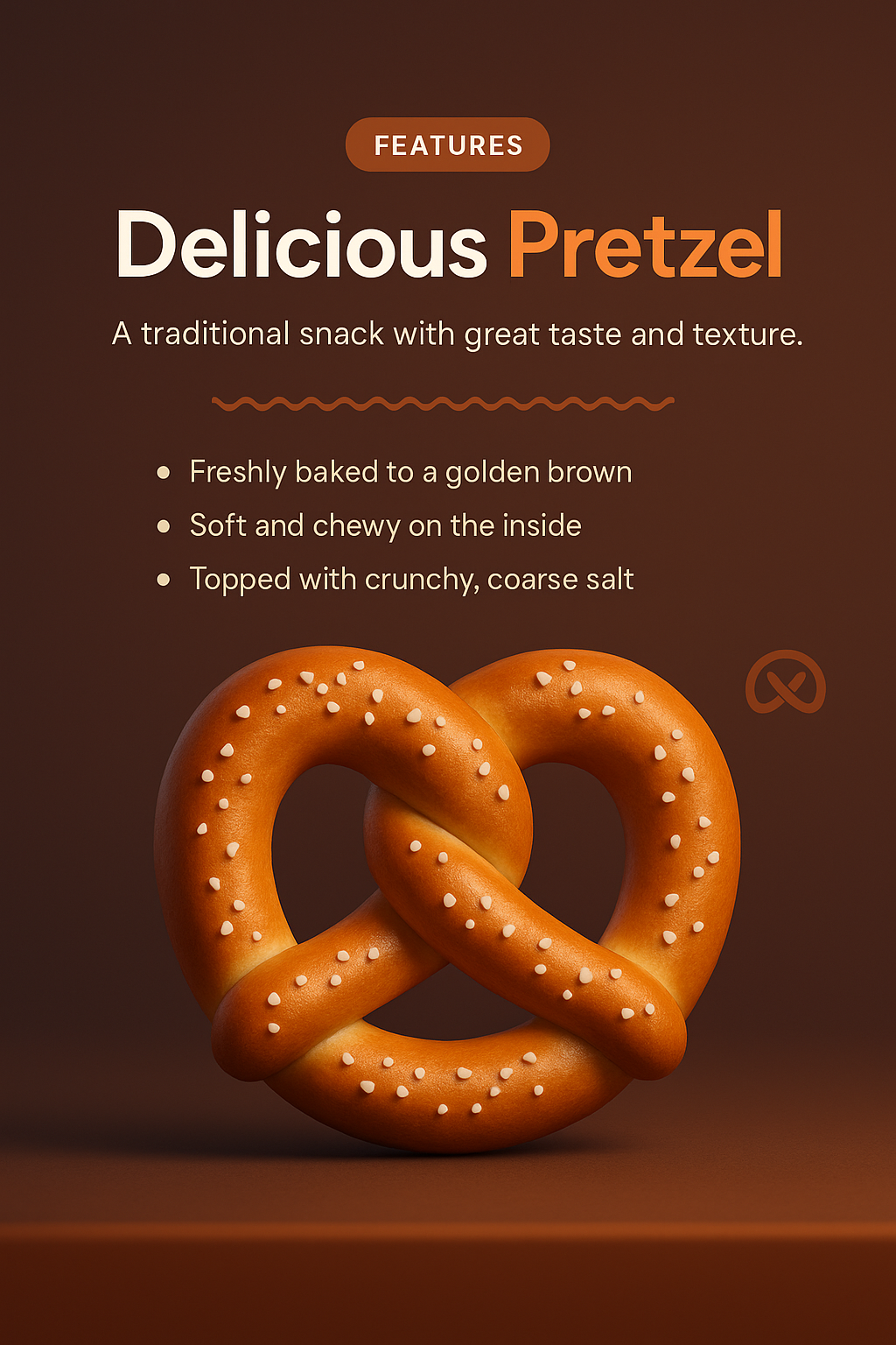 3D Illustration of a Delicious Pretzel with Features