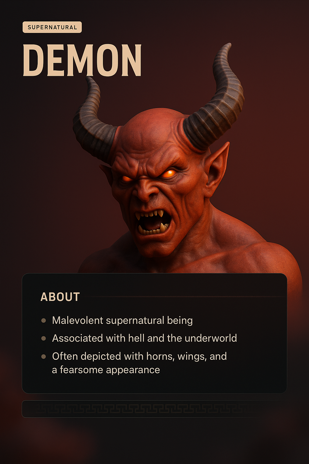 Stylish 3D Demon Design with Informative Blocks