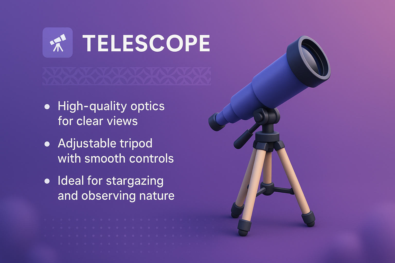 3D Illustration of a Telescope with Features and Design Elements