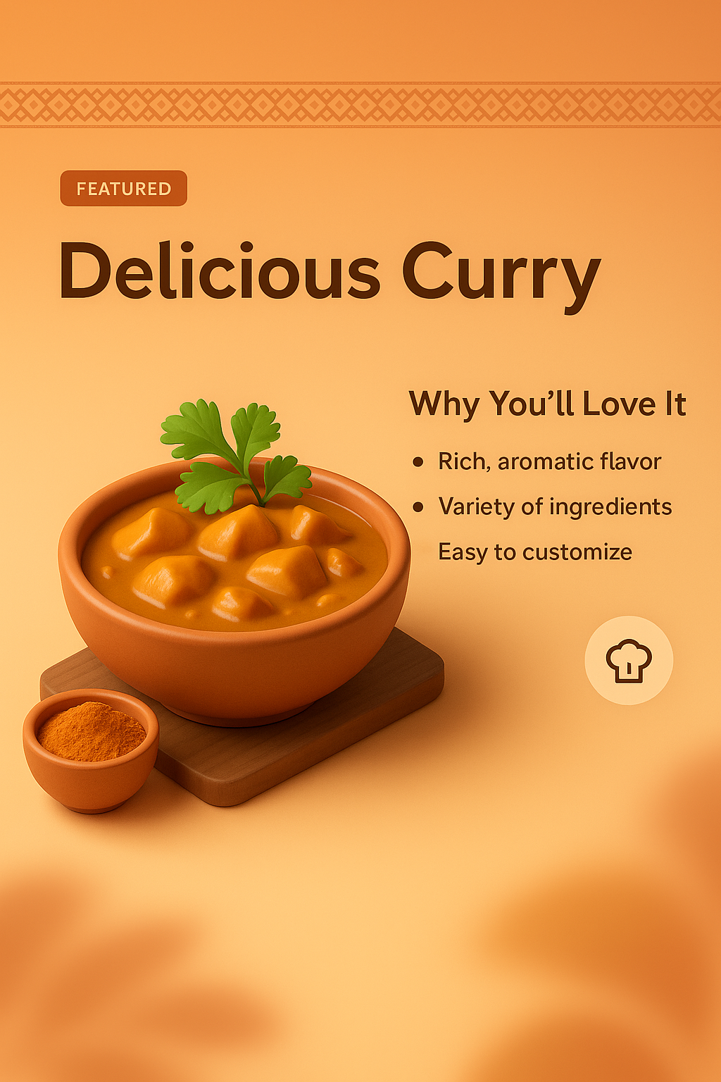 Vibrant 3D Curry Illustration with Features