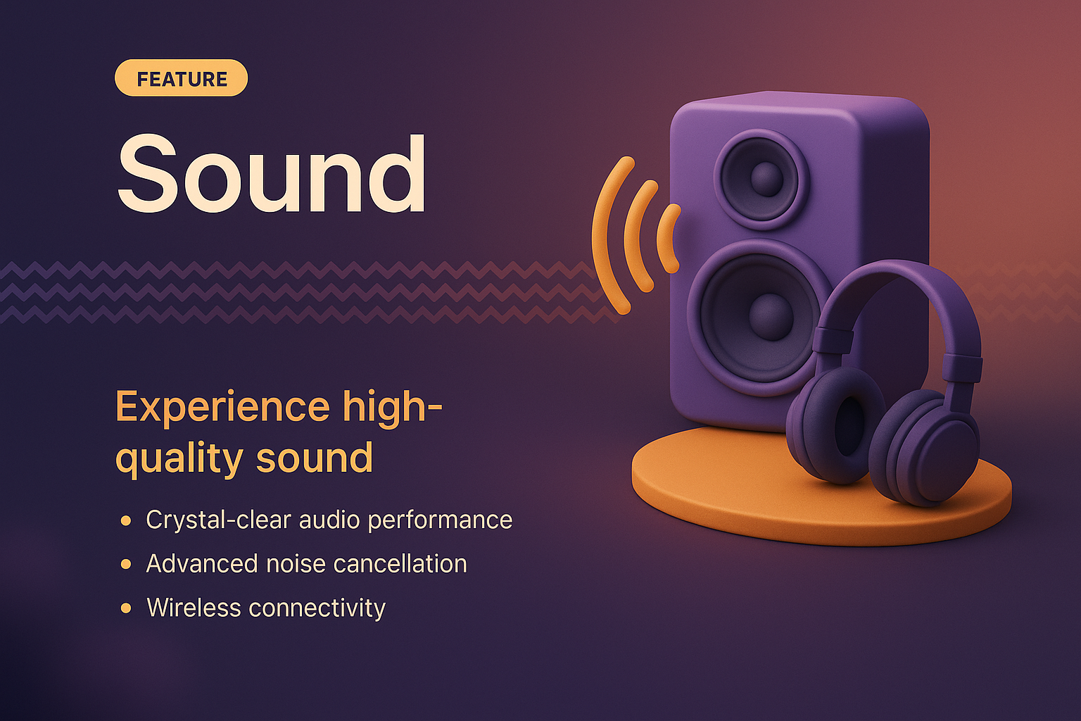 3D Sound Design Illustration with Headphones and Speaker