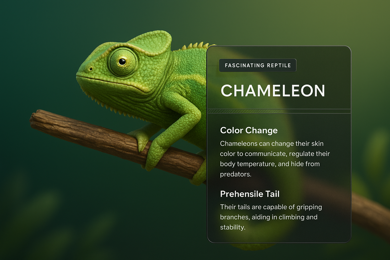 3D Chameleon Illustration with Informative Overlay