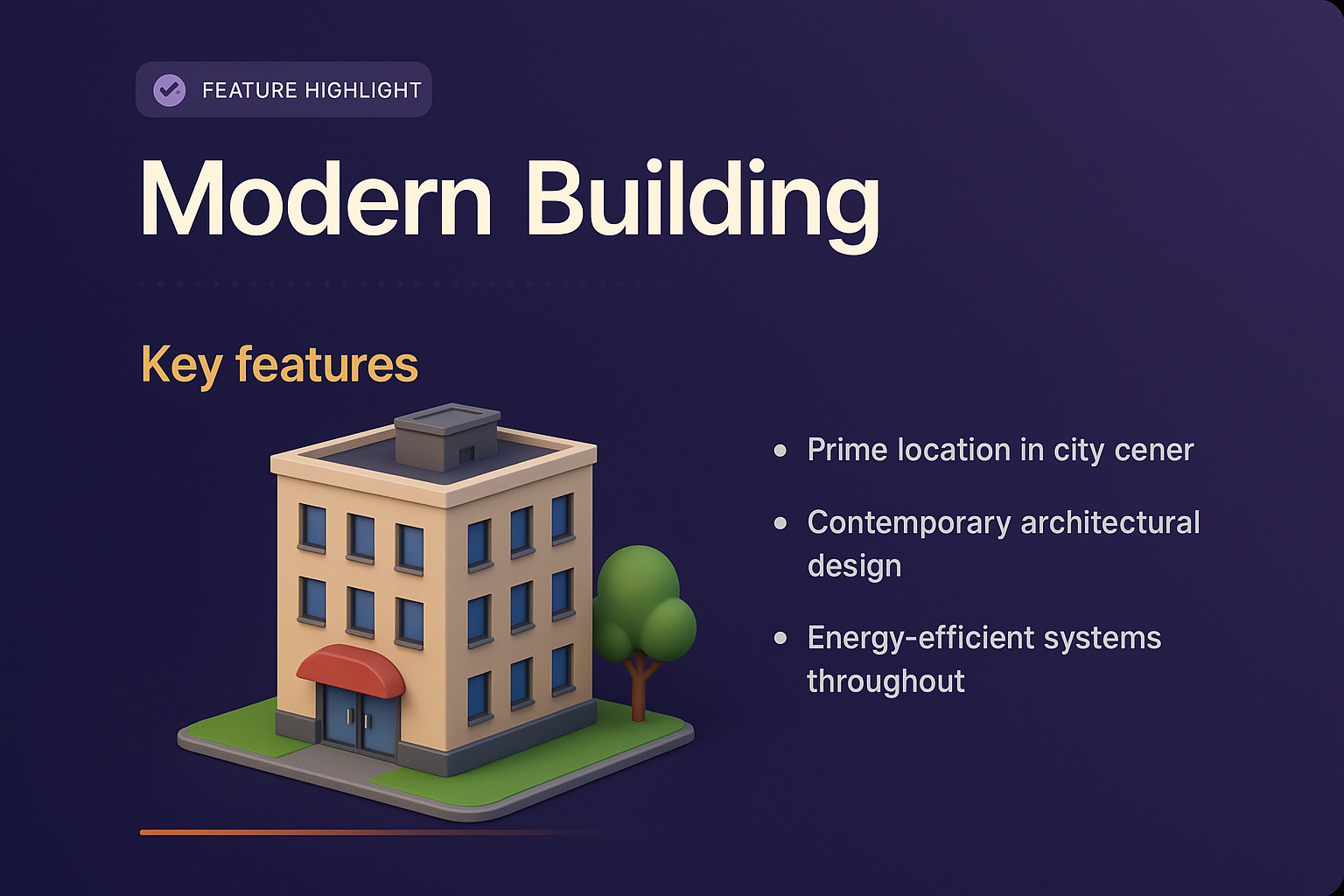 3D Landing Page Design for Modern Building Features