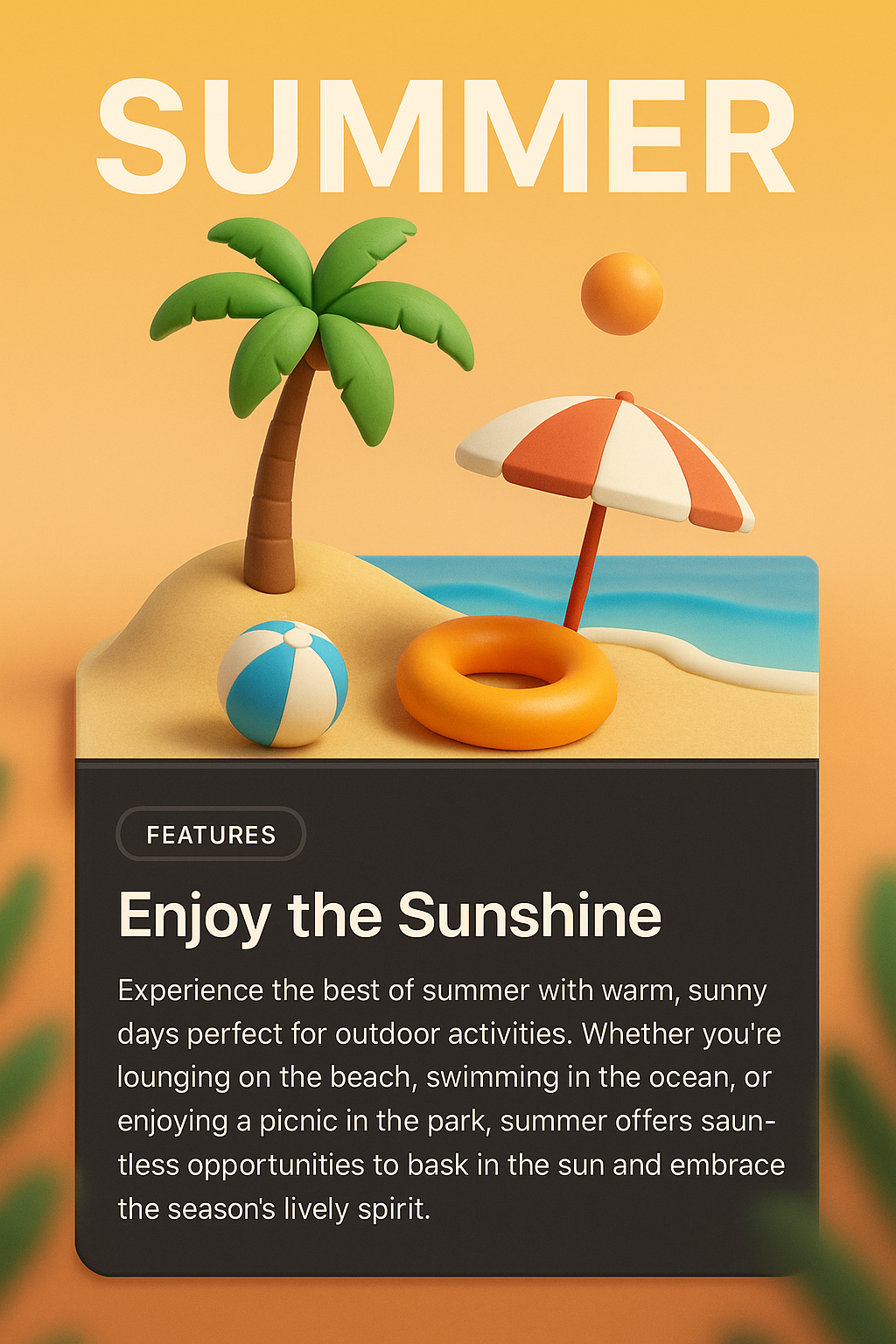Vibrant Summer-Themed Webpage Design with 3D Elements