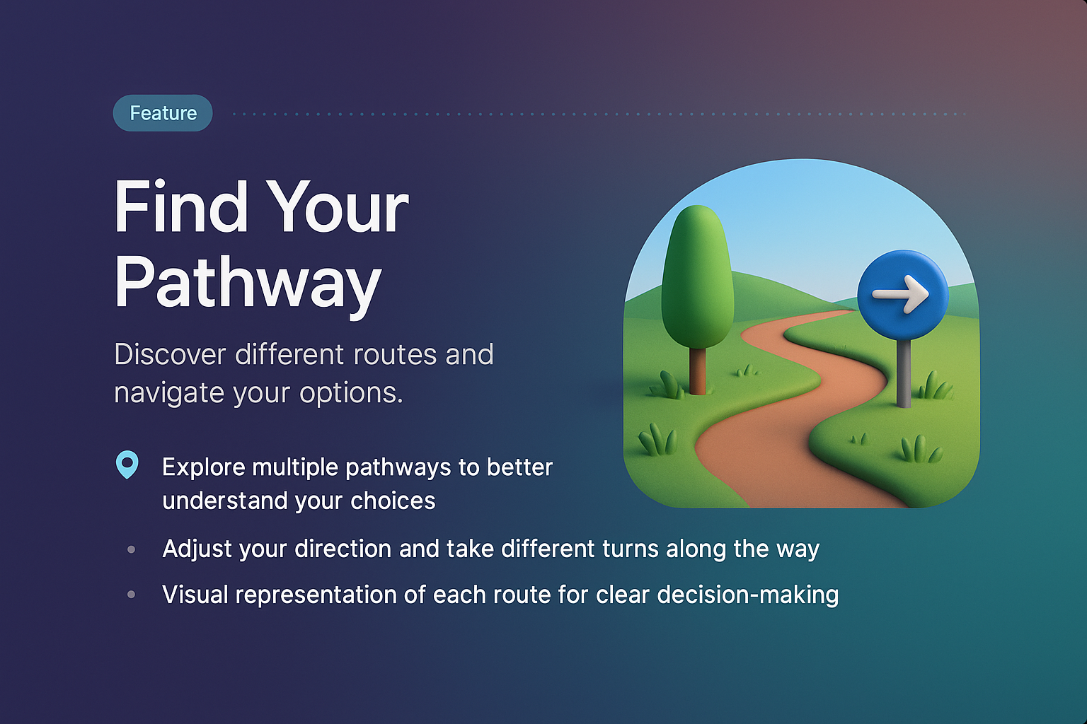 3D Landing Page Design Featuring Pathways and Navigation Options
