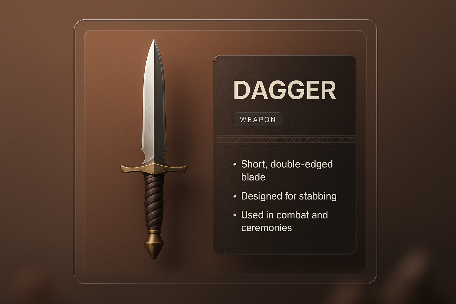 Elegant 3D Dagger Illustration with Informative Overlay