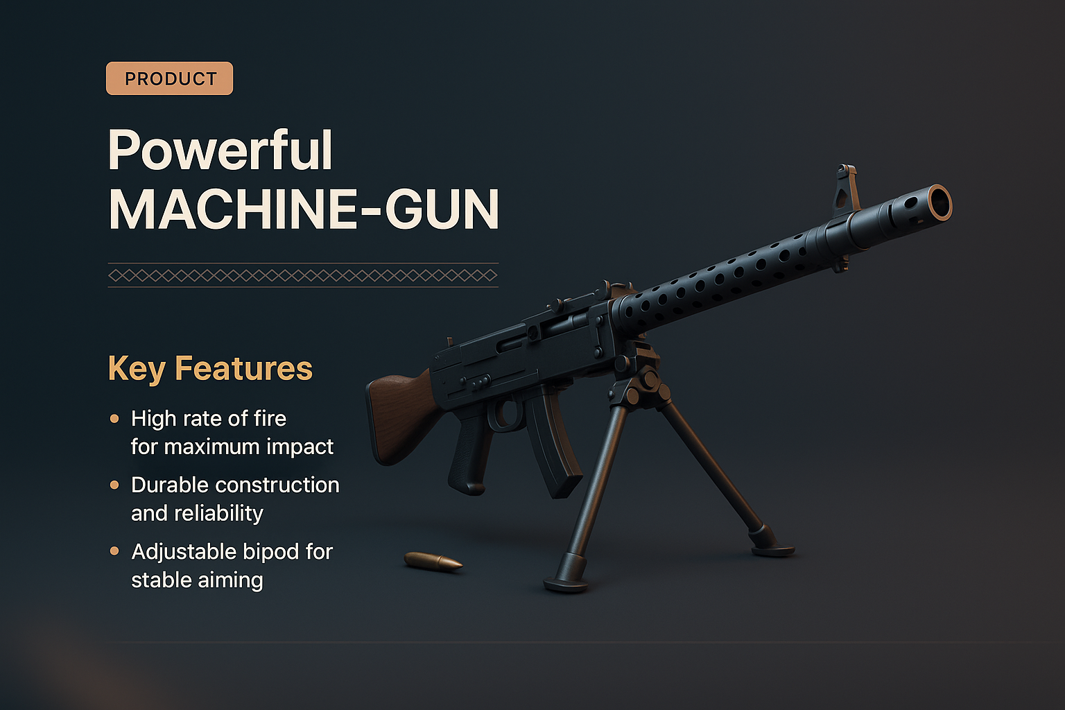 3D Illustration of a Powerful Machine Gun Landing Page