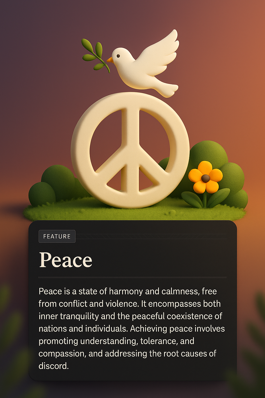 3D Peace Illustration with Integrated Design Elements