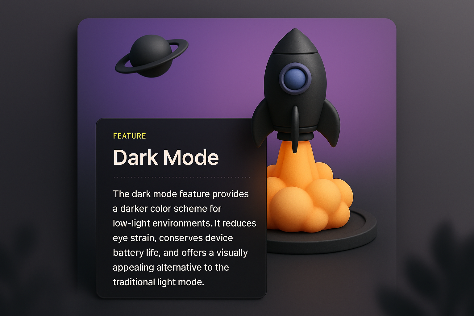 3D Illustration of Dark Mode Feature for Web Page Design