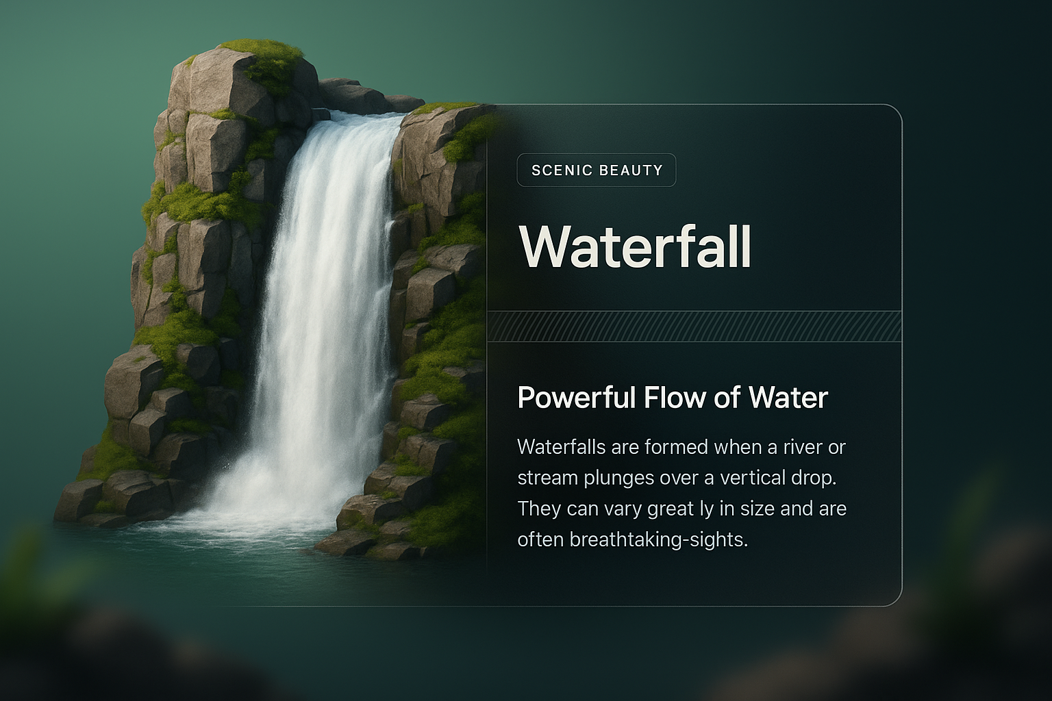 Stunning 3D Waterfall Design with Informative Overlay