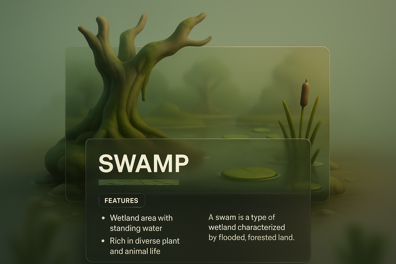 3D Illustration of a Serene Swamp Landscape