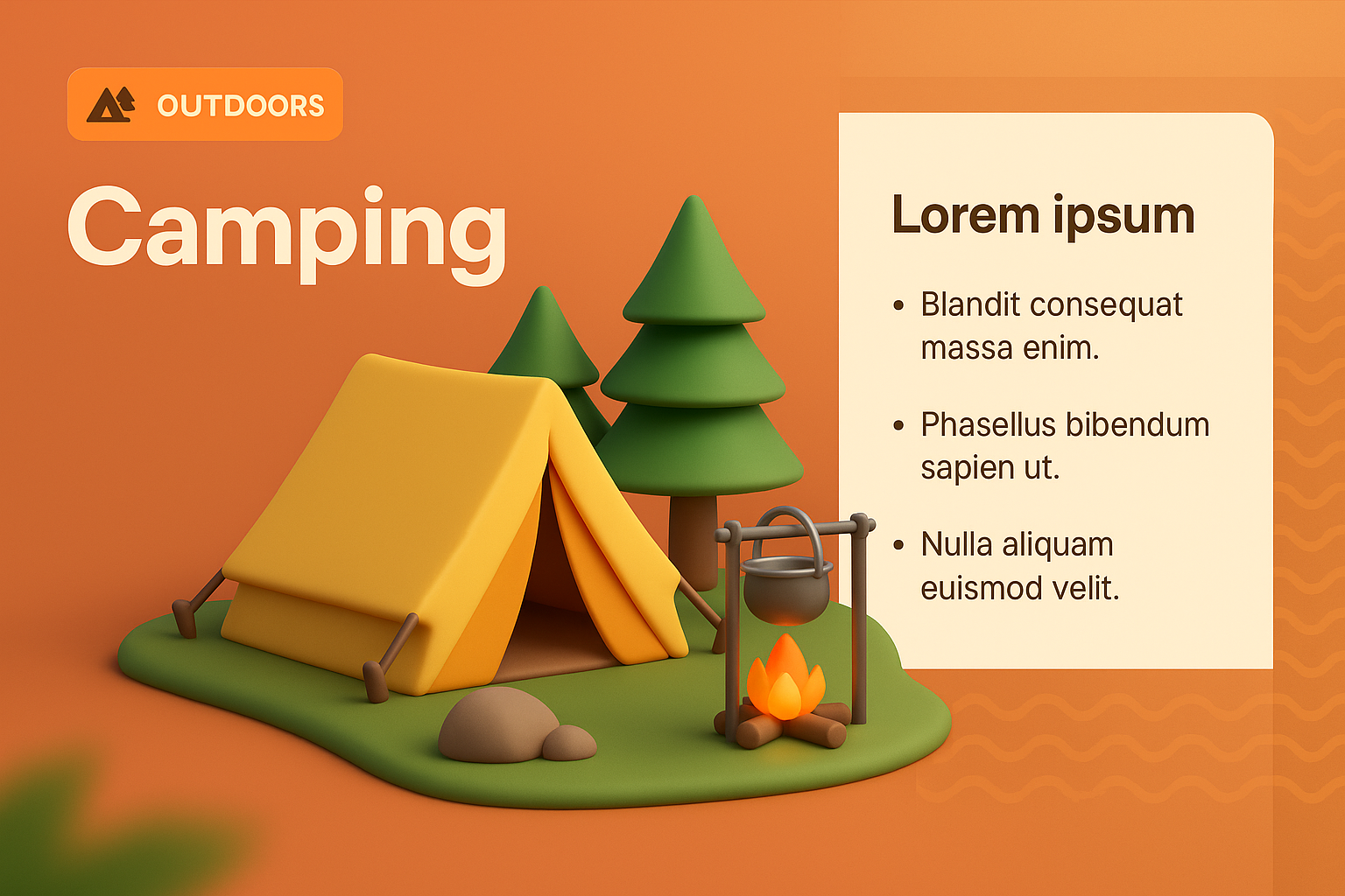 3D Illustration of a Camping Scene with Tent and Campfire