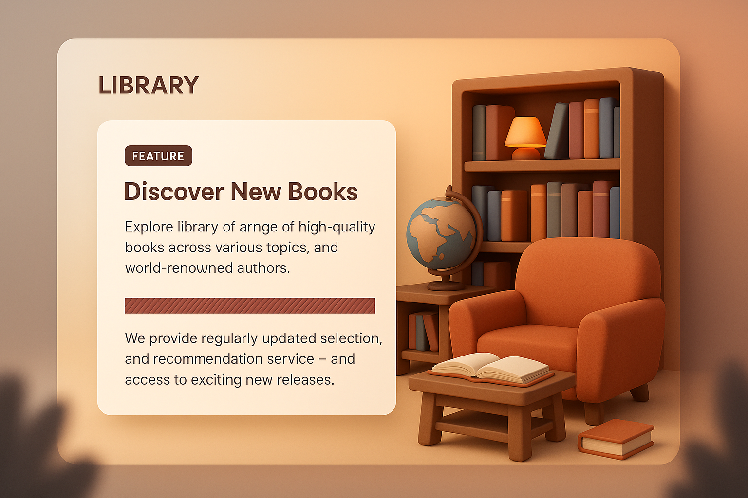 3D Visualization of a Cozy Library with Books and Features