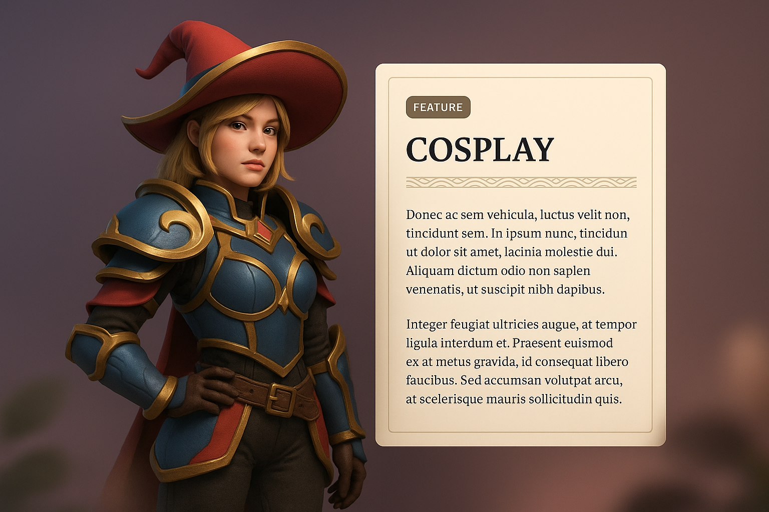 Cosplay Design Featuring 3D Illustration with Text Integration