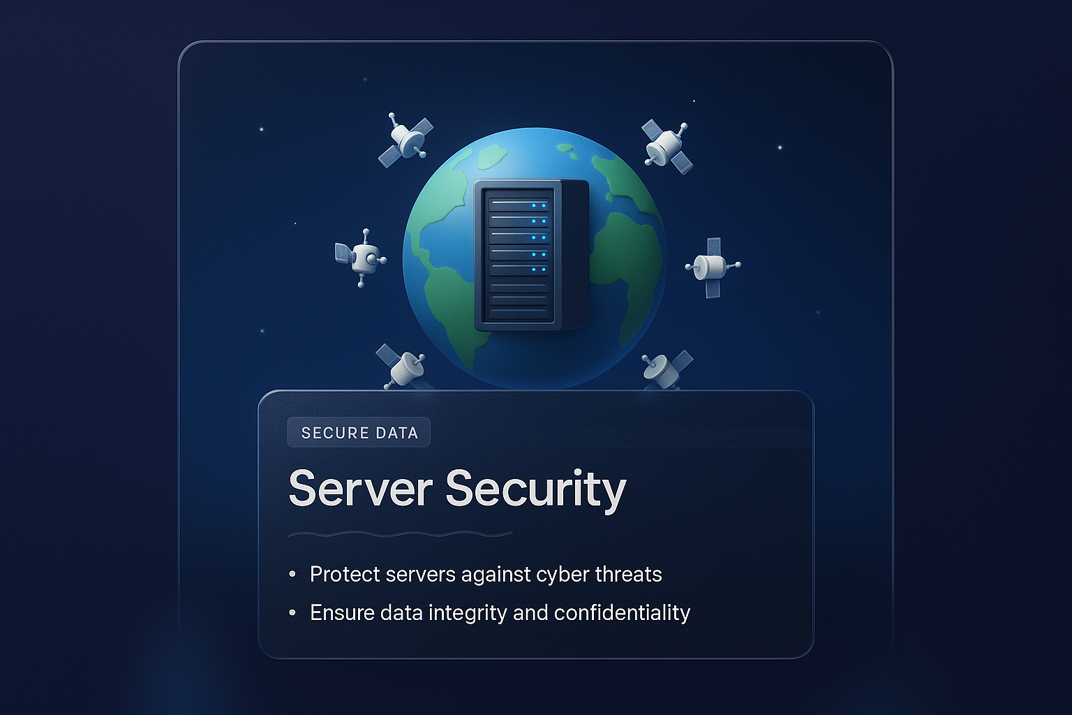 3D Illustration of Server as a Planet Surrounded by Security Satellites