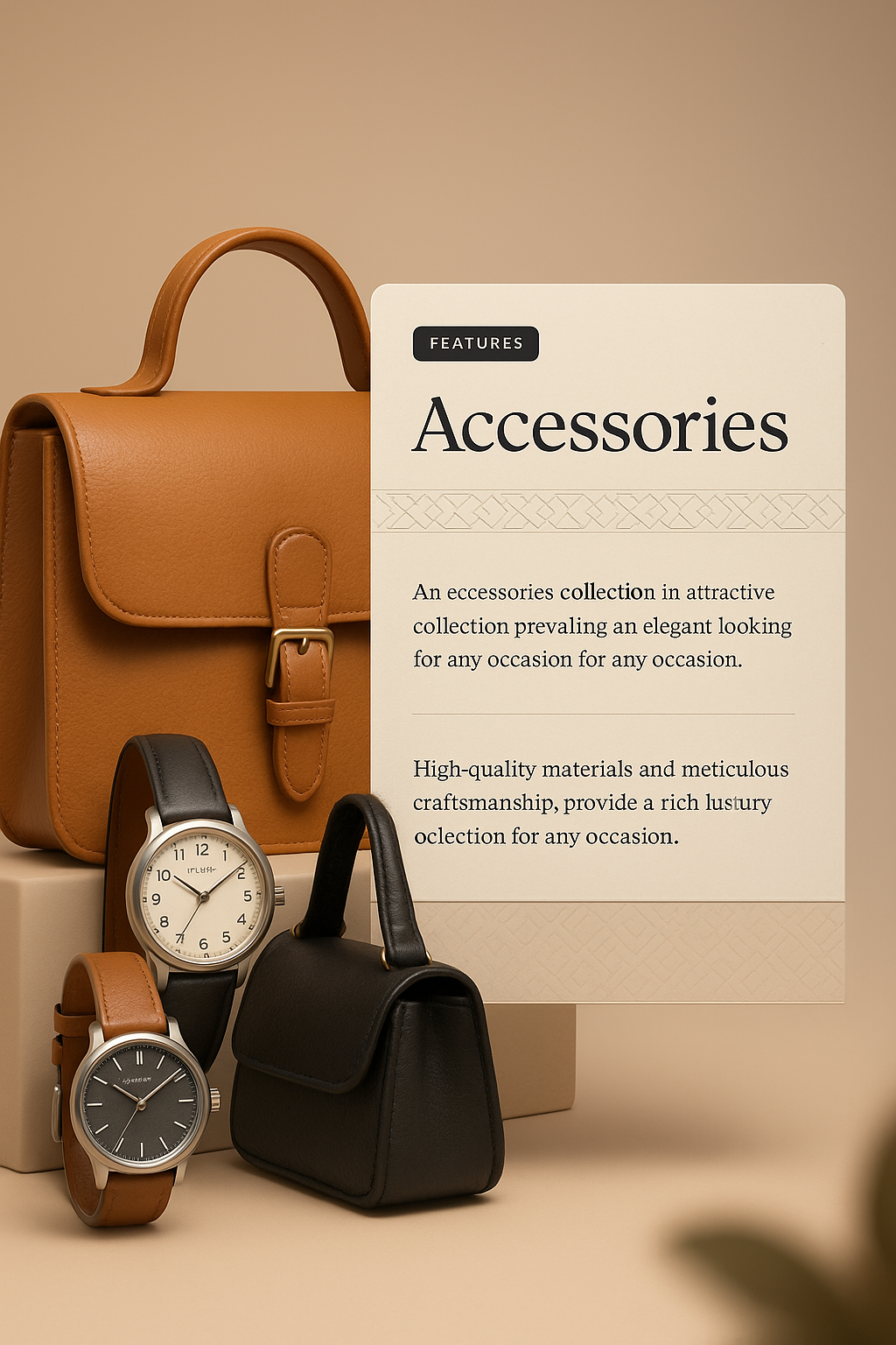 Elegant Accessories Collection Featuring Bags and Watches