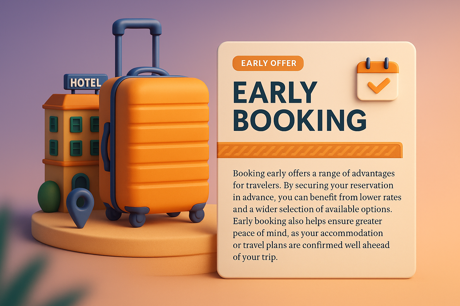 Early Booking Banner with 3D Illustration and Text Block