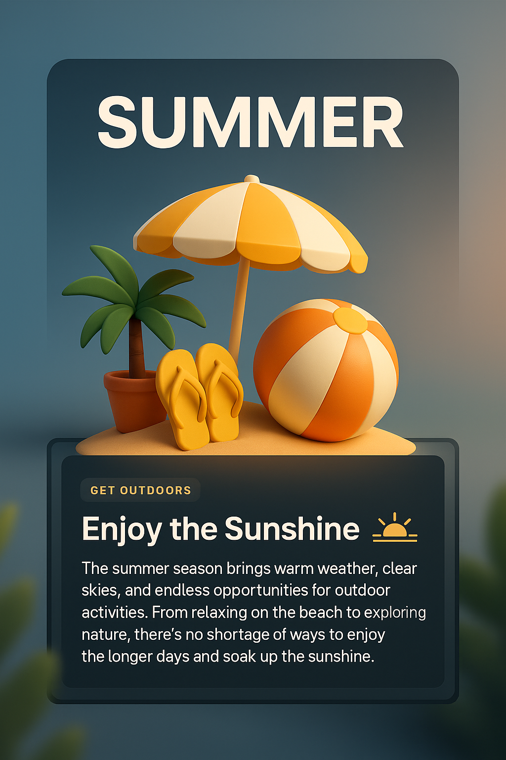 Vibrant Summer Themed Web Page Design with 3D Elements
