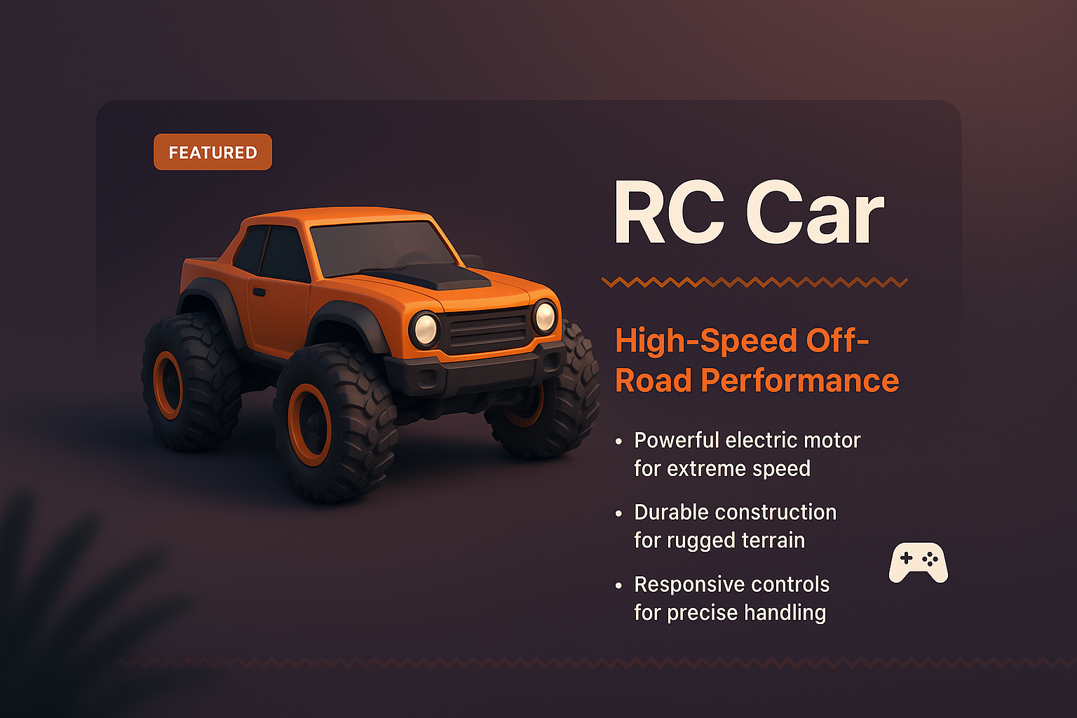 Stylish 3D RC Car Design with Features Highlighted