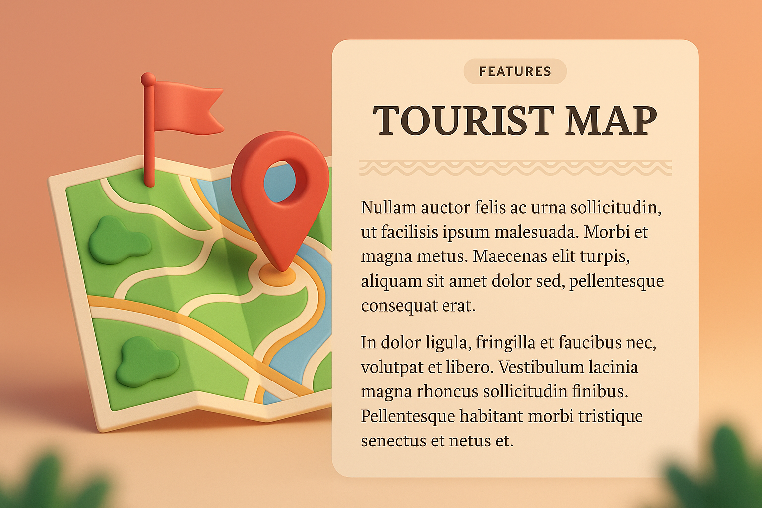 3D Tourist Map Illustration with Features Description