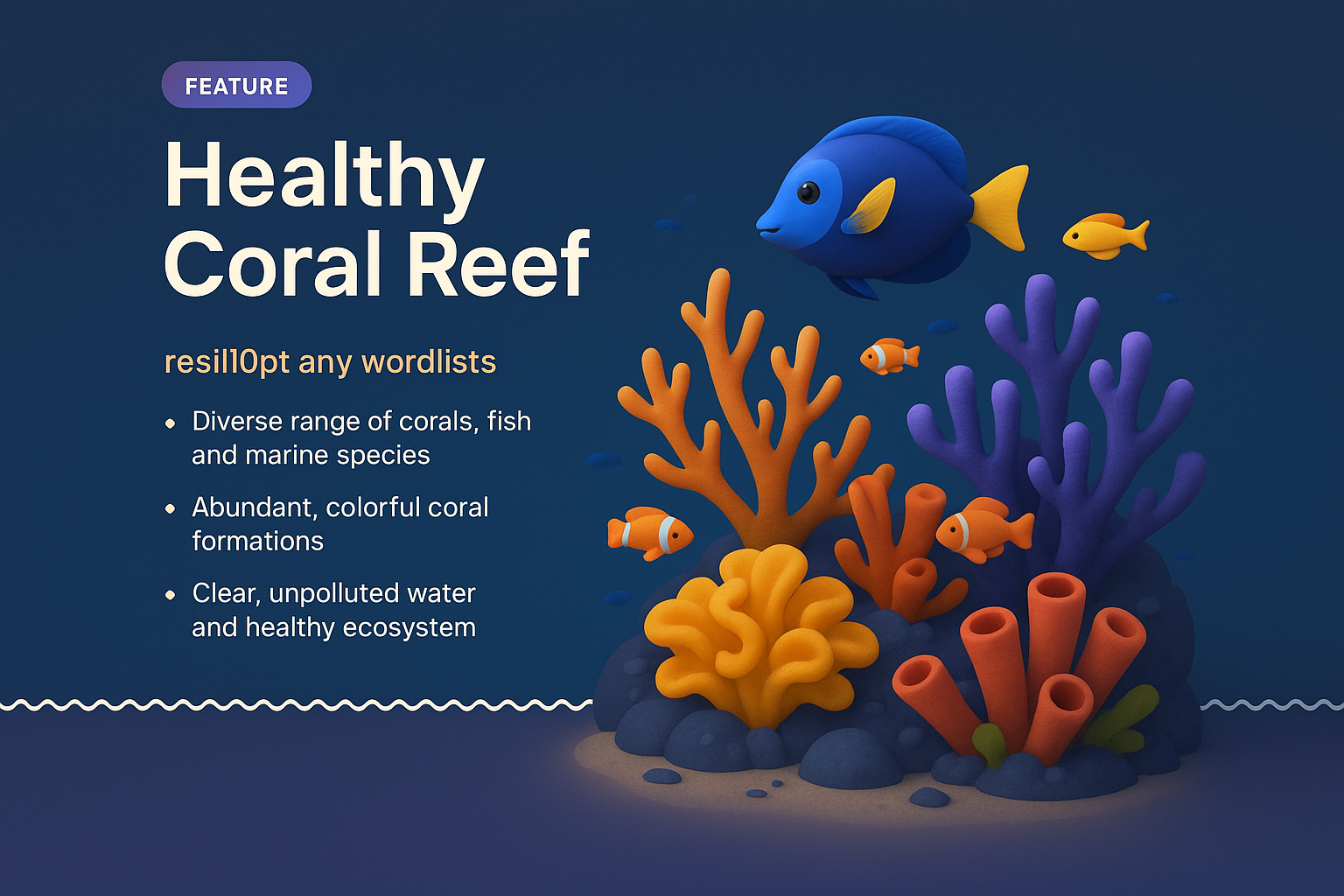 Vibrant 3D Coral Reef Illustration with Marine Life