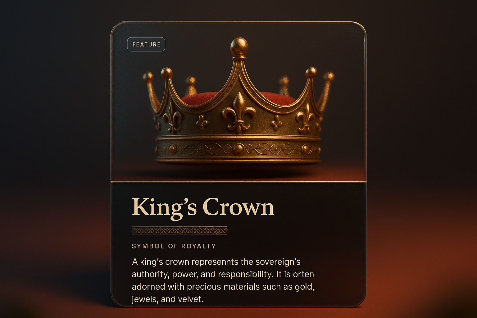 Elegant 3D King's Crown Illustration with Informative Overlay