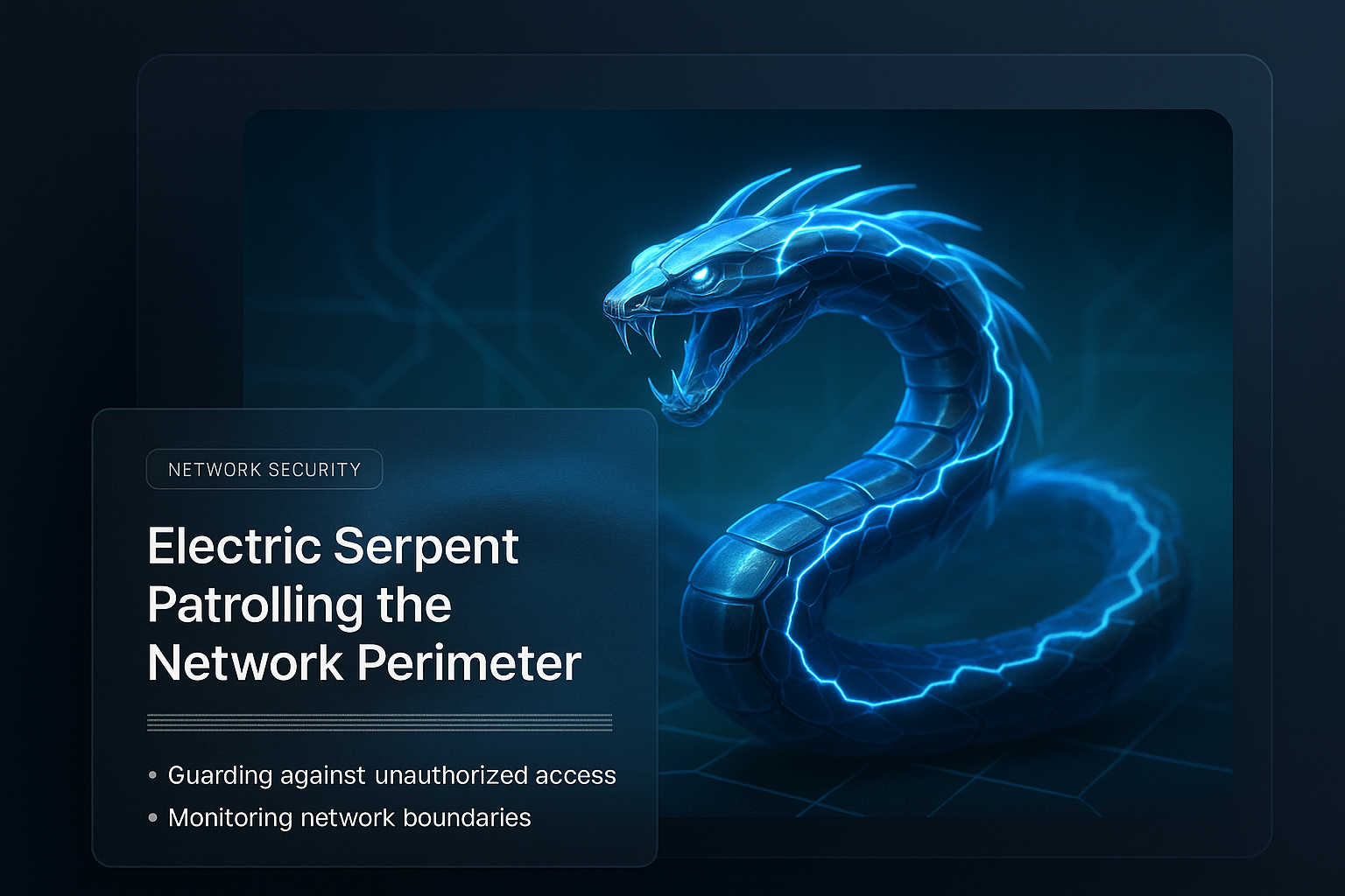 Electric Serpent Guarding Network Perimeter in 3D Illustration