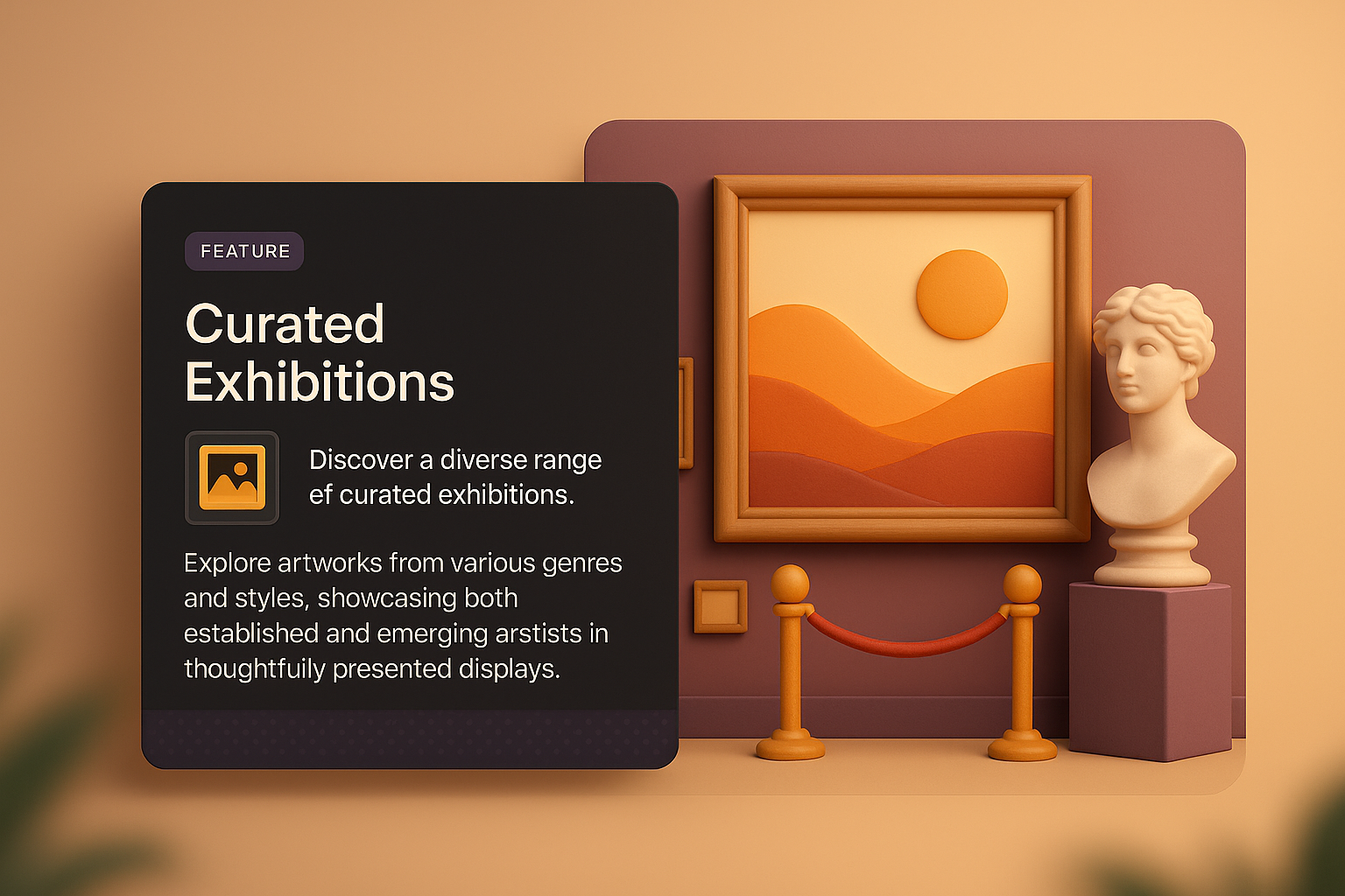 3D Gallery Web Page Design Featuring Curated Exhibitions