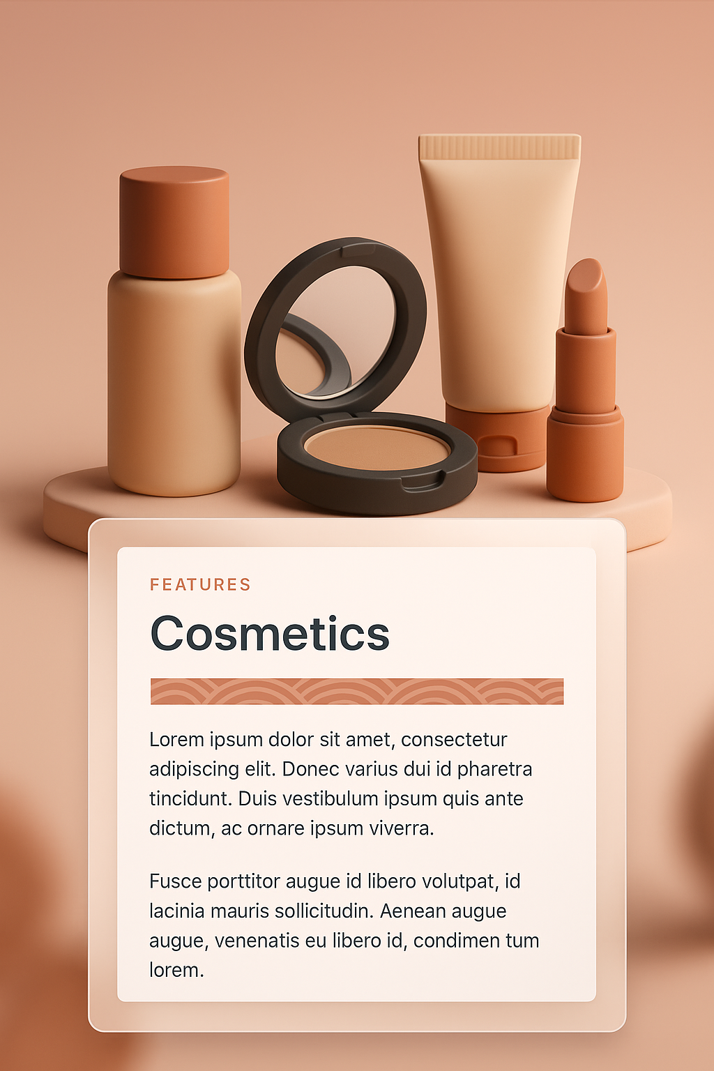Elegant 3D Cosmetics Display with Informative Features Block