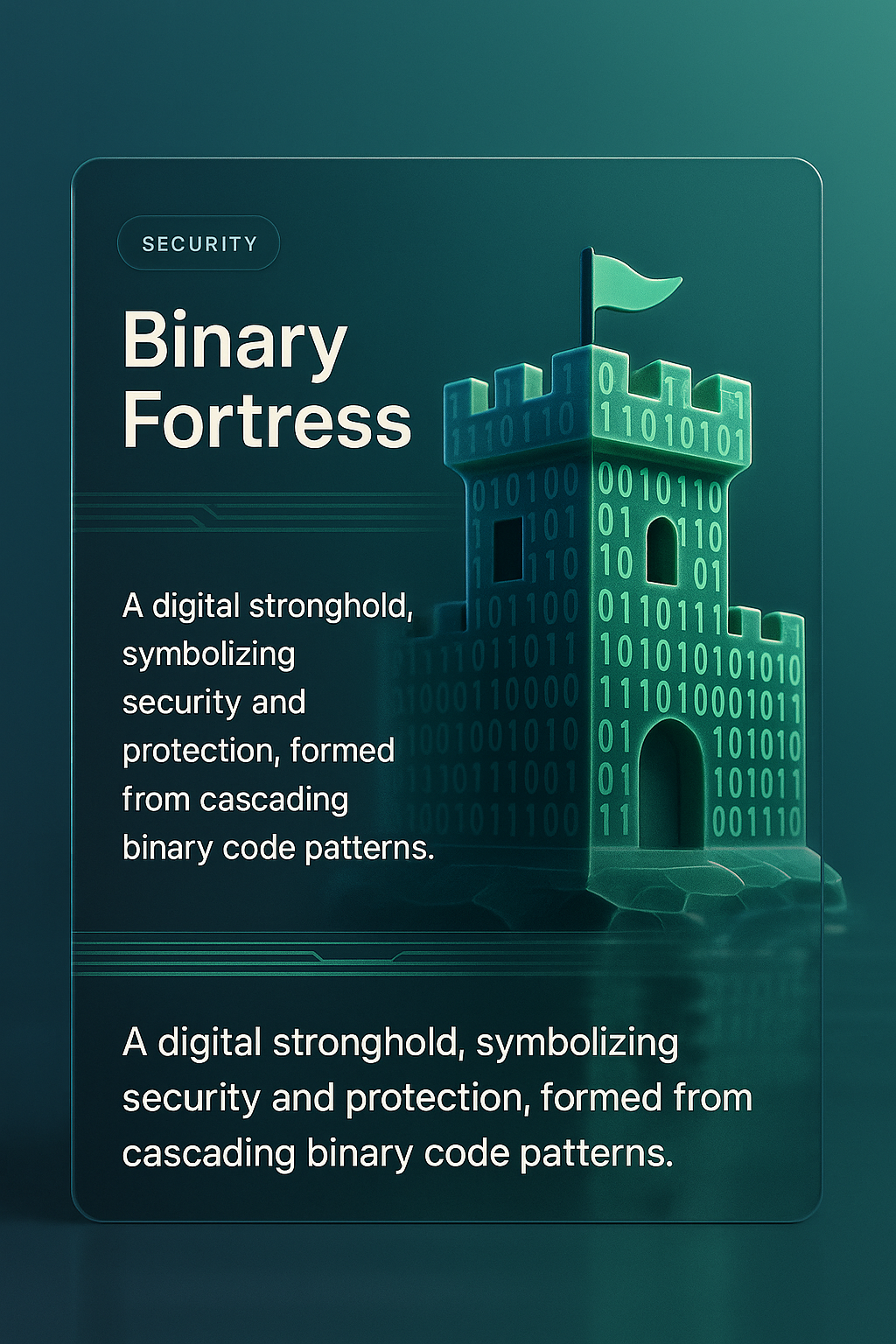 3D Illustration of Binary Fortress with Transparent Design Elements