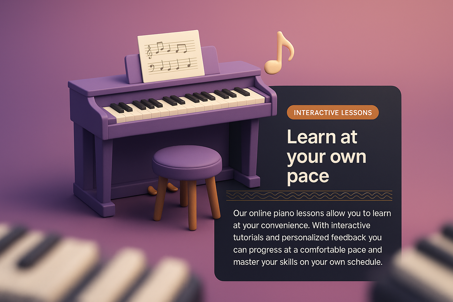 Engaging 3D Music Education Illustration with Piano