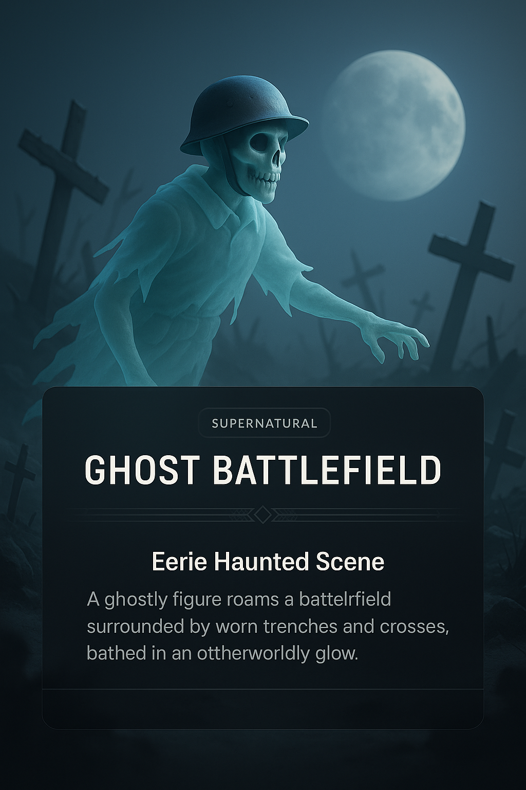 Eerie Ghost Battlefield Scene with Haunting Atmosphere