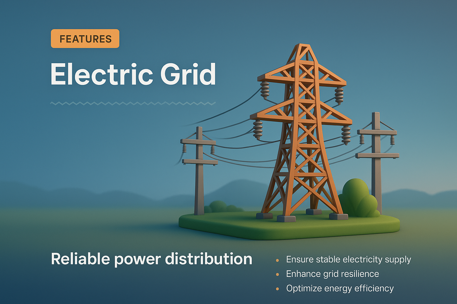 3D Electric Grid Illustration with Features Description