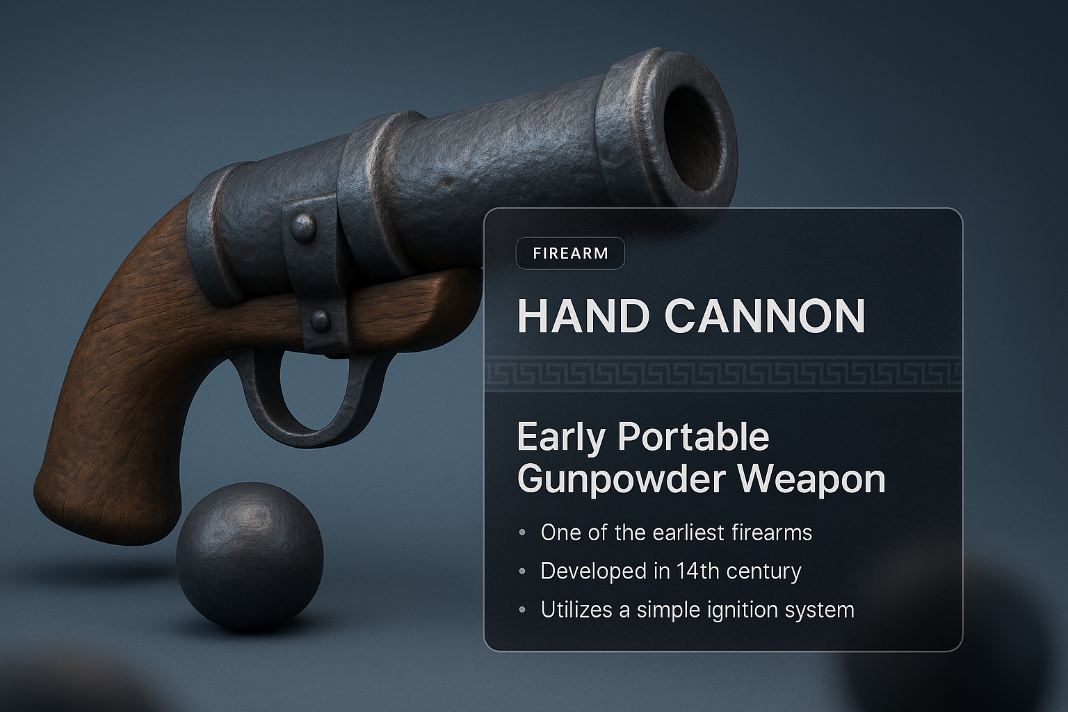3D Illustration of a Hand Cannon with Detailed Design Elements