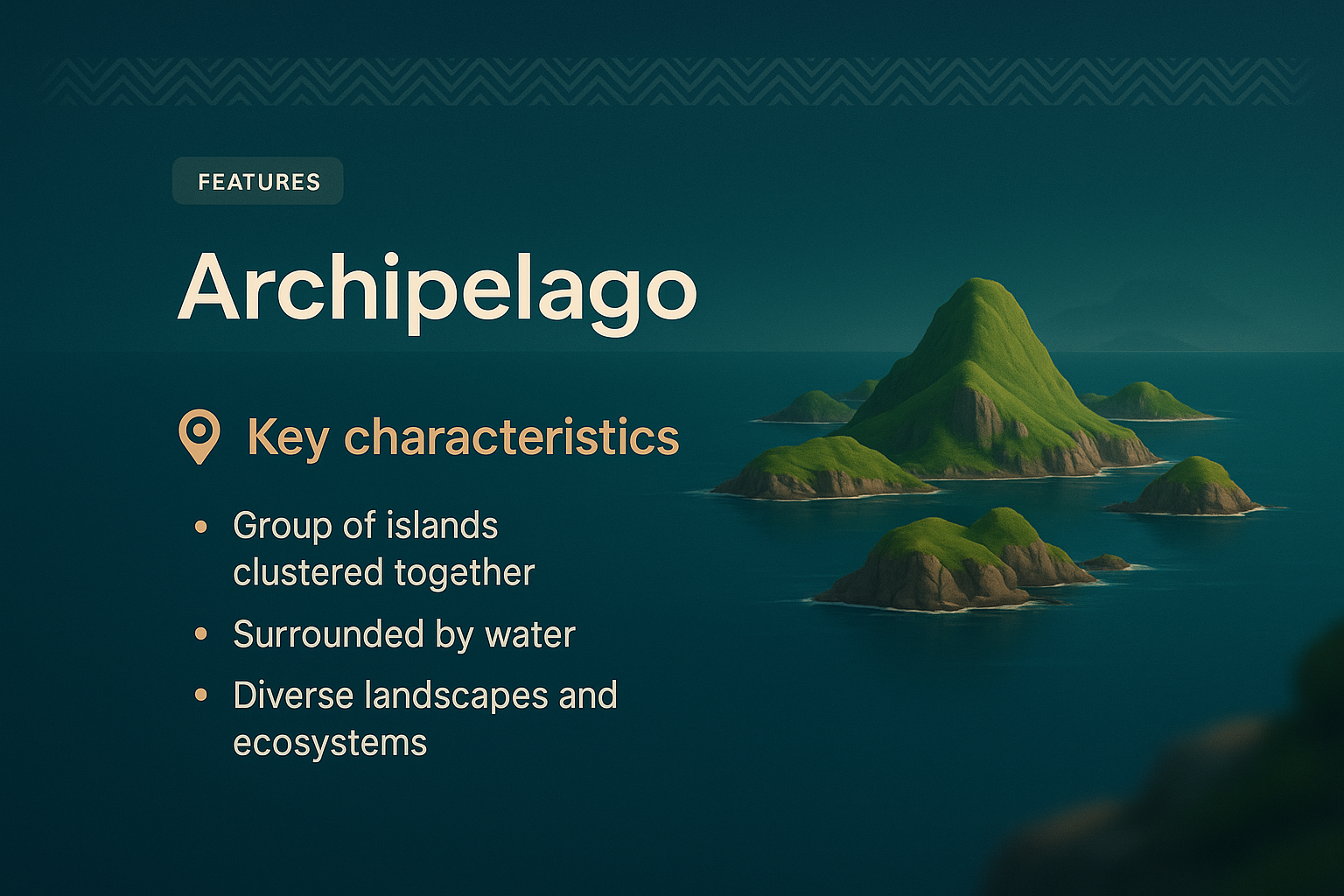 3D Illustration of an Archipelago with Key Features
