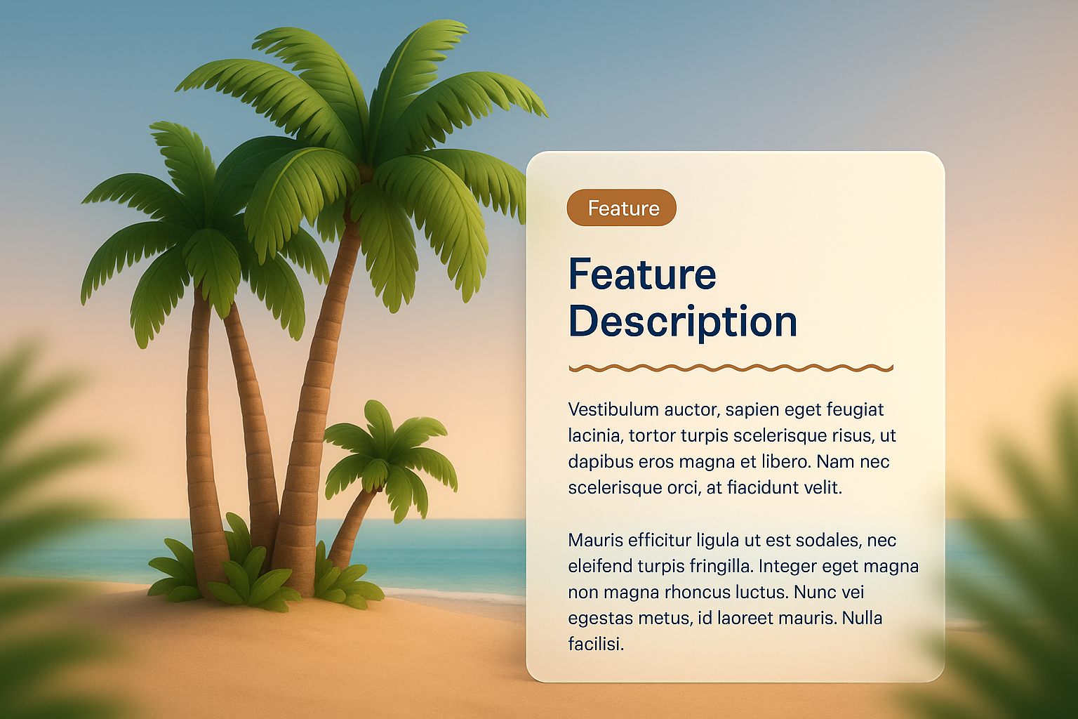 Tropical Beach Scene with Palm Trees and Feature Block