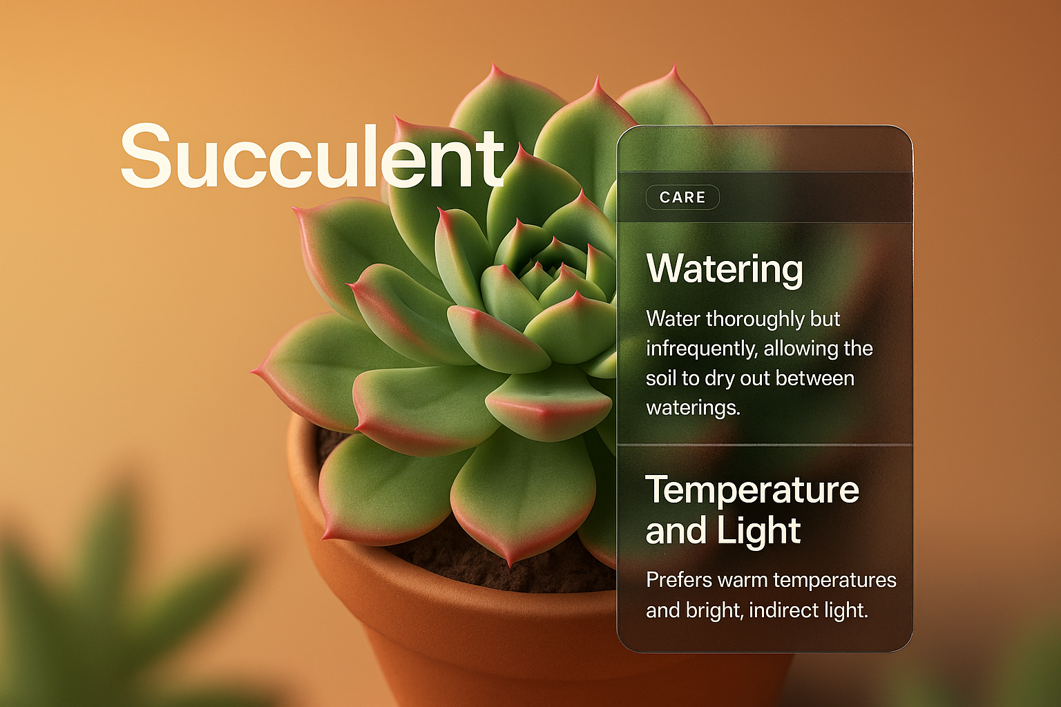 3D Succulent Illustration with Care Tips Overlay