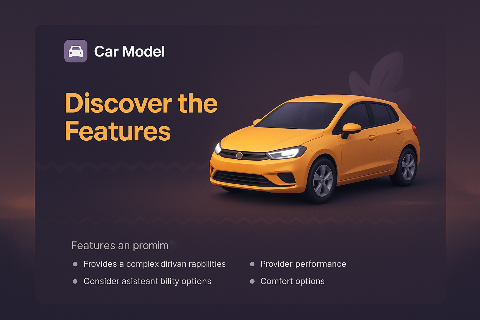 Car Model Landing Page Design with Features Highlight