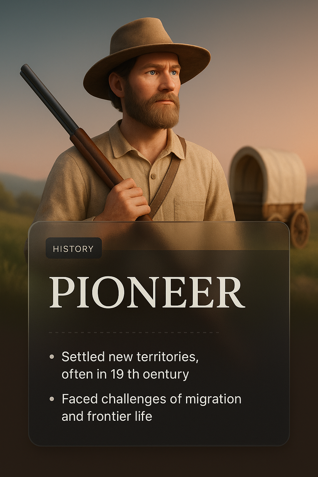 3D Design Illustration of a Pioneer with Integrated Text Blocks