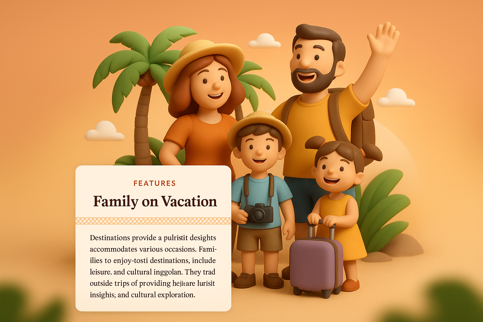 Family Vacation Illustration with Features Block