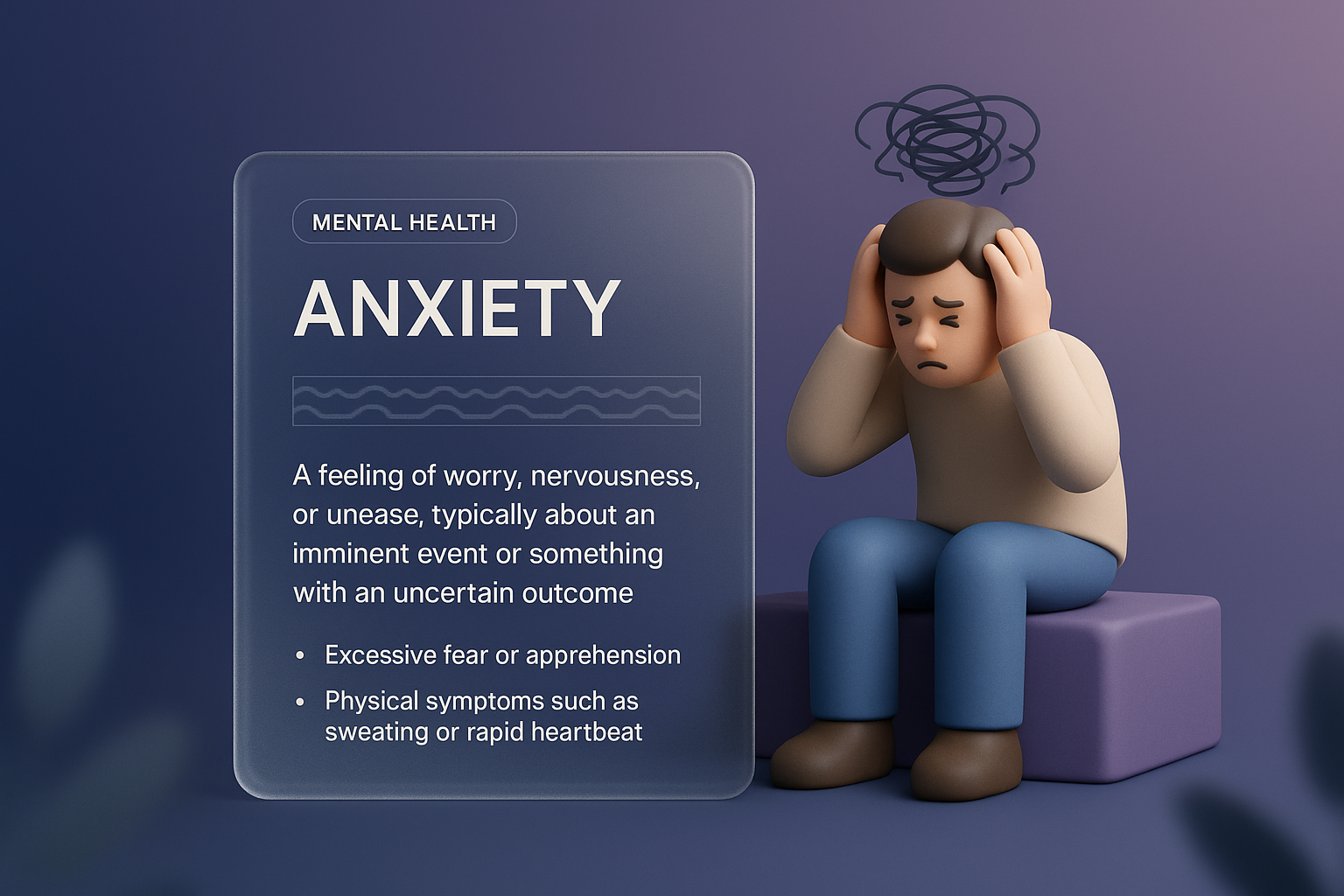 3D Illustration of Anxiety Concept with Informative Overlay
