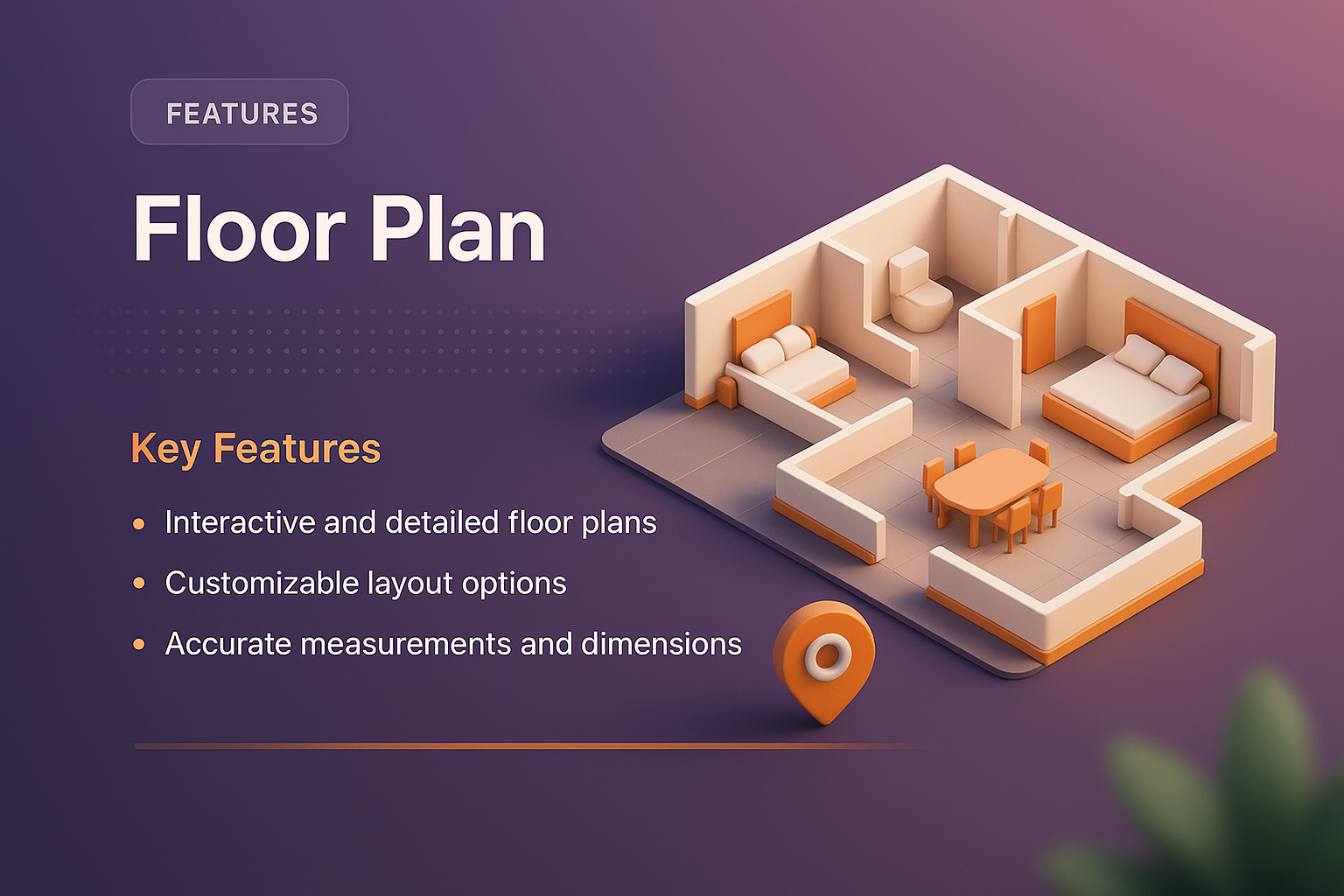 3D Floor Plan Illustration with Key Features