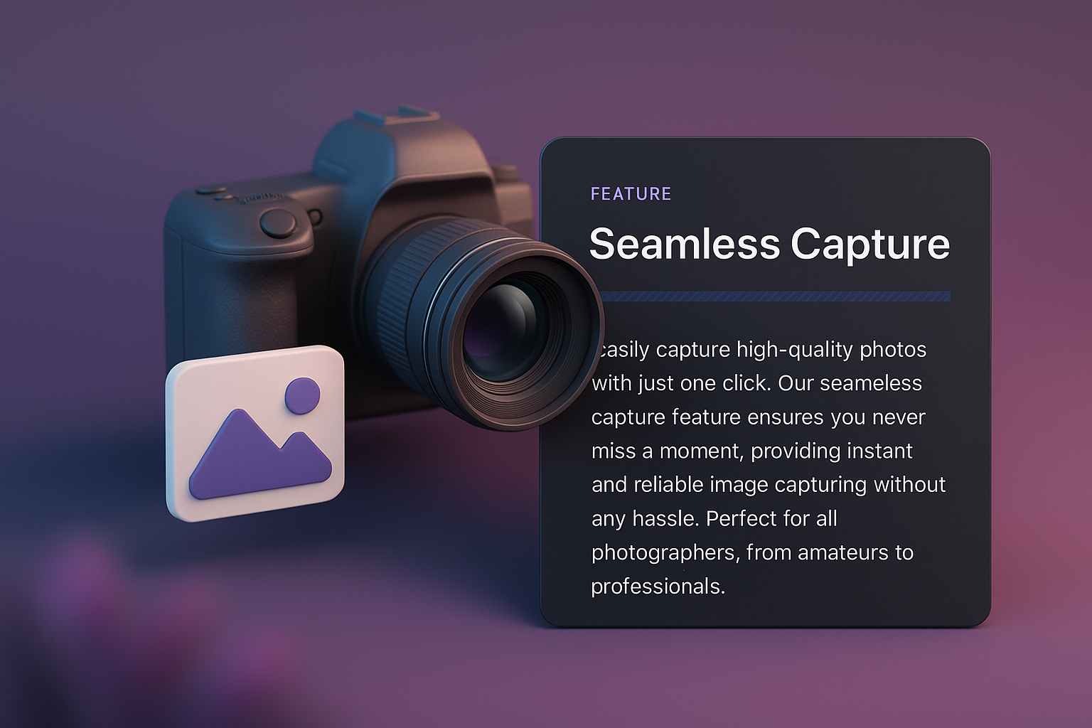 3D Web Page Design Featuring Camera and Text Block