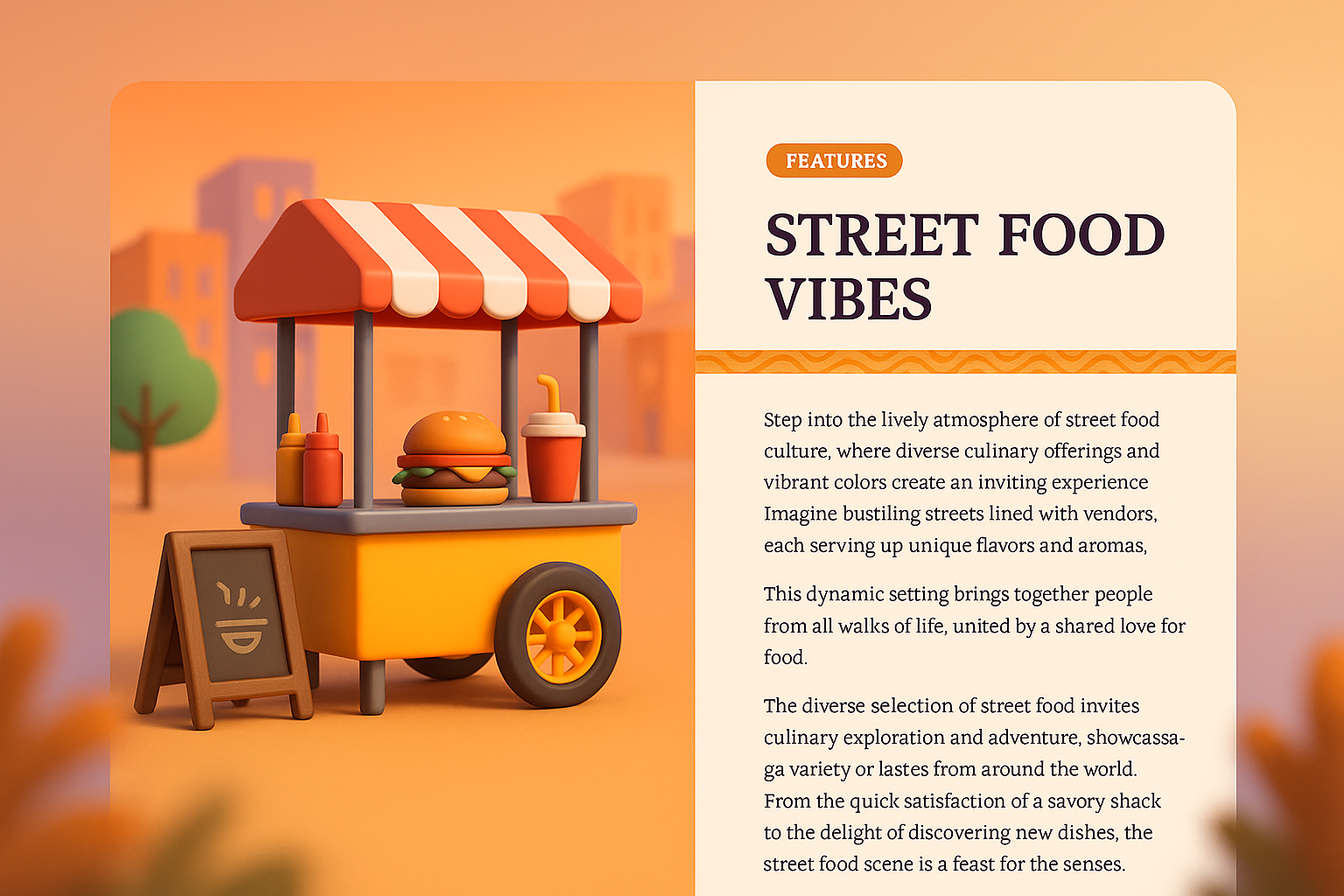 3D Street Food Vibes Illustration with Features Block